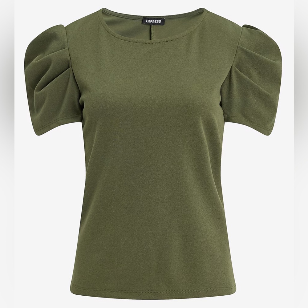 NWT Express Women’s Crew Neck Short Puff Sleeve Tee Small Olive